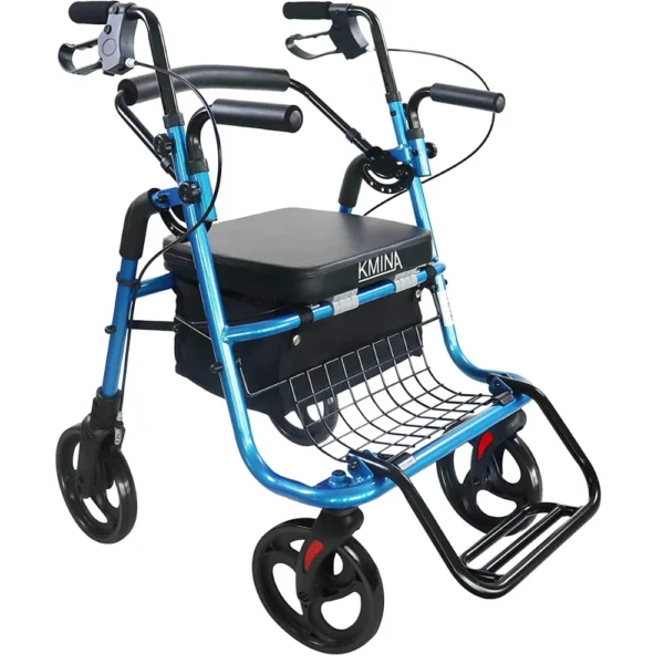 Andador Silla De Ruedas (2 en 1), Andadores con Silla para Personas Mayores Adultos Azul/Negro