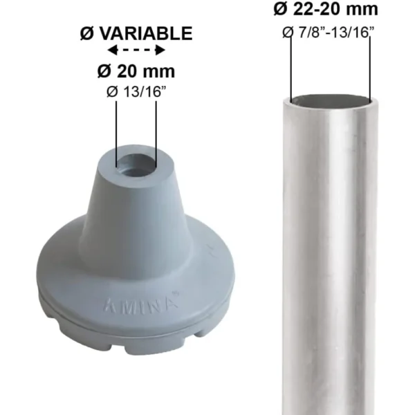 Tacos para Muletas Antideslizantes 22 mm, 21 mm y 20 mm (x2 uds), Conteras de Goma Grises - Imagen 2