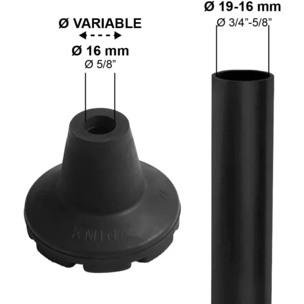 Tacos para Muletas Antideslizantes 19 mm, 18 mm y 17 mm (x2 uds), Conteras de Goma Negros - Imagen 4