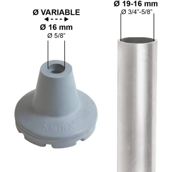 Tacos para Muletas Antideslizantes 19 mm, 18 mm y 17 mm (x2 uds), Conteras de Goma Grises - Imagen 2