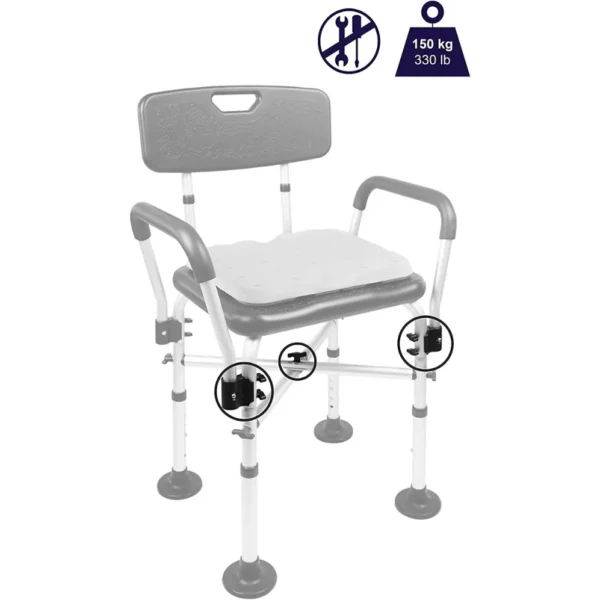 Silla Ducha Acolchado (150 kg), Sillas Baño para Mayores, Asiento Negro - Imagen 2