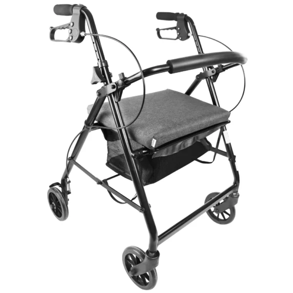 Andadores para Personas Mayores, Andador Adultos con Asiento 4 Ruedas Freno Maneta Negro/Gris Negro - Imagen 4