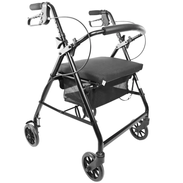 Andadores para Personas Mayores, Andador Adultos con Asiento 4 Ruedas Freno Maneta Negro/Gris Negro