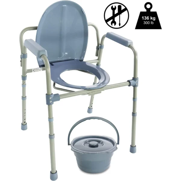 Silla Orinal con Asiento Ajustable (3 en 1), Silla Elevador WC, Silla Ducha para Ancianos Gris - Imagen 2