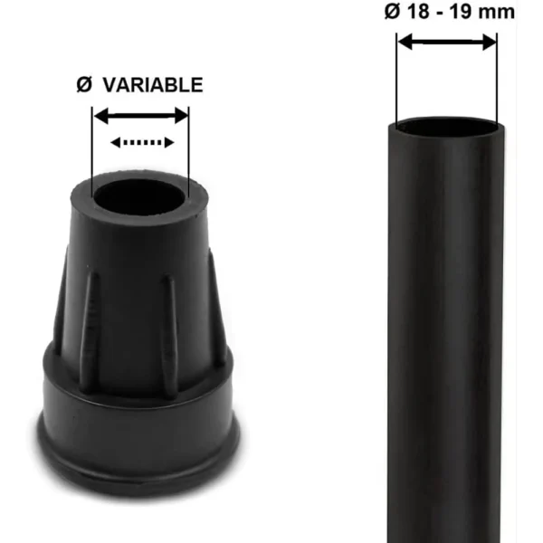 Tacos para Muletas Antideslizantes 19 mm, 18 mm y 17 mm (x4 uds), Conteras de Goma Negras - Imagen 3