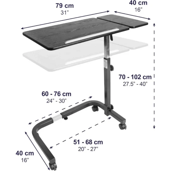 Mesa Auxiliar Ajustable con Ruedas para Sillas de Ruedas, Sofás y Camas - Imagen 3