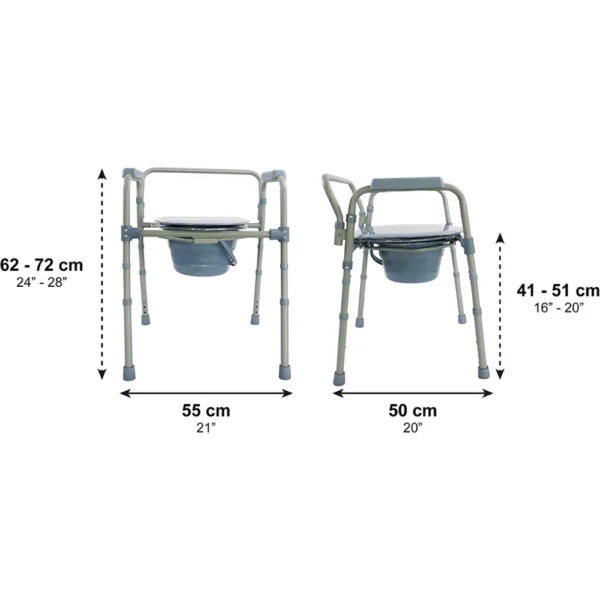 Silla Orinal con Asiento Ajustable (3 en 1), Silla Elevador WC, Silla Ducha para Ancianos Gris - Imagen 5