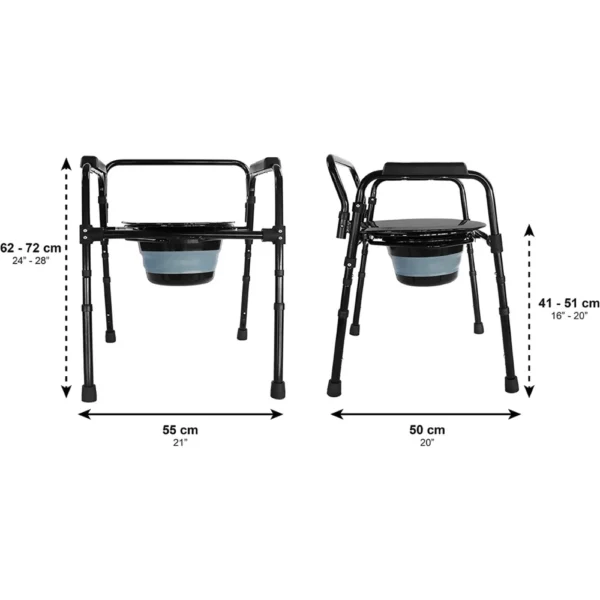 Silla Orinal con Asiento Ajustable (3 en 1), Silla Elevador WC, Silla Ducha para Ancianos Negra - Imagen 5