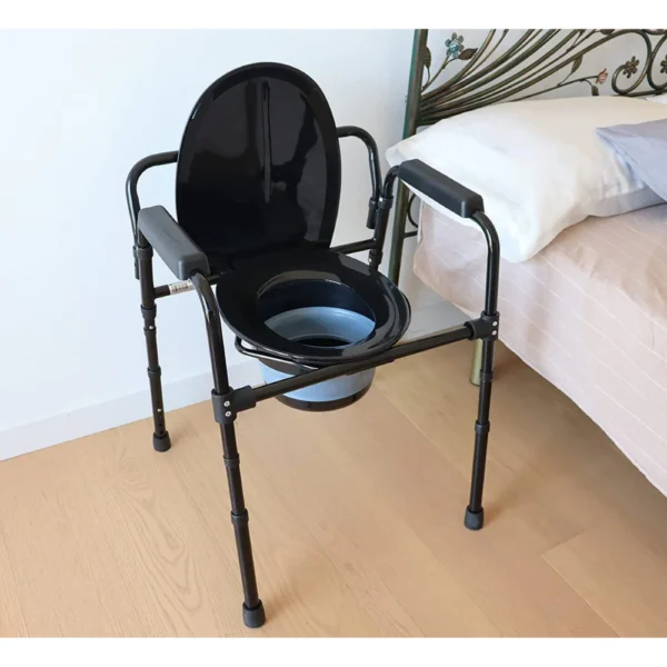 Silla Orinal con Asiento Ajustable (3 en 1), Silla Elevador WC, Silla Ducha para Ancianos Negra - Imagen 6