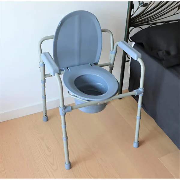 Silla Orinal con Asiento Ajustable (3 en 1), Silla Elevador WC, Silla Ducha para Ancianos Gris - Imagen 6