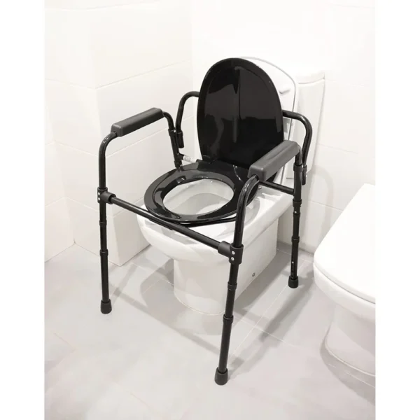 Silla Orinal con Asiento Ajustable (3 en 1), Silla Elevador WC, Silla Ducha para Ancianos Negra - Imagen 7