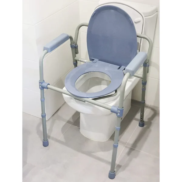 Silla Orinal con Asiento Ajustable (3 en 1), Silla Elevador WC, Silla Ducha para Ancianos Gris - Imagen 7