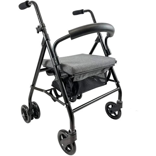 Andadores para Personas Mayores, Andador Adultos con Asiento 4 Ruedas Freno Presión Gris Negro/Negro