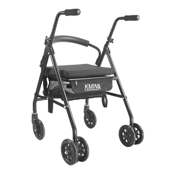 Andadores para Personas Mayores, Andador Adultos con Asiento 4 Ruedas Freno Presión Gris Negro/Negro - Imagen 13