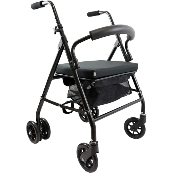 Andadores para Personas Mayores, Andador Adultos con Asiento 4 Ruedas Freno Presión Gris Negro/Negro - Imagen 8