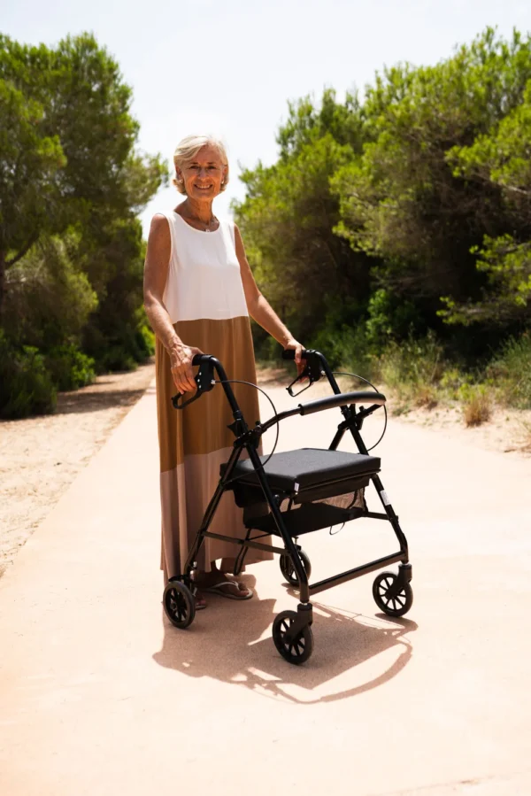 Andadores para Personas Mayores, Andador Adultos con Asiento 4 Ruedas Freno Maneta Negro/Gris Negro - Imagen 14