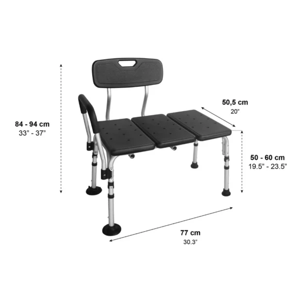 Asiento para Bañera Adulto con Asa Acolchada, Banco Transferencia Negro para Mayores - Imagen 5