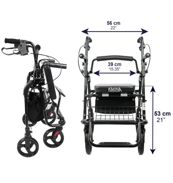 Andador Silla De Ruedas (2 en 1), Andadores con Silla para Personas Mayores Adultos Azul/Negro - Imagen 15