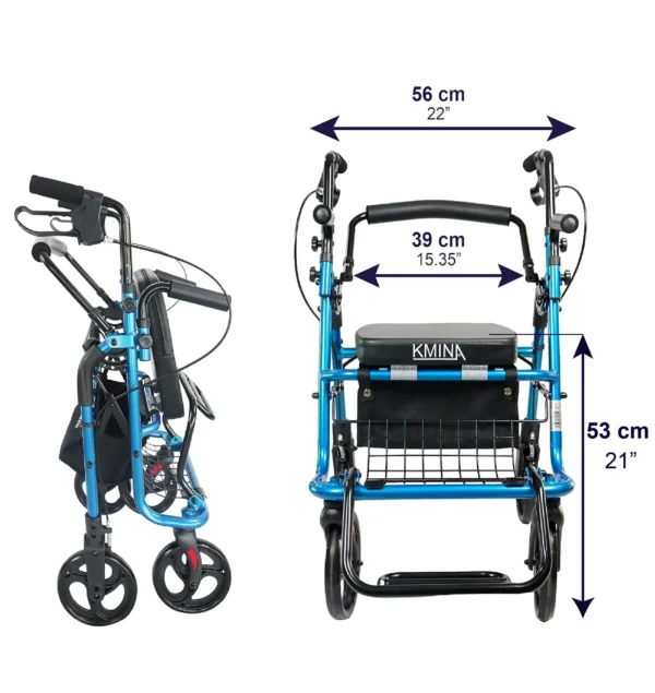 Andador Silla De Ruedas (2 en 1), Andadores con Silla para Personas Mayores Adultos Azul/Negro - Imagen 16