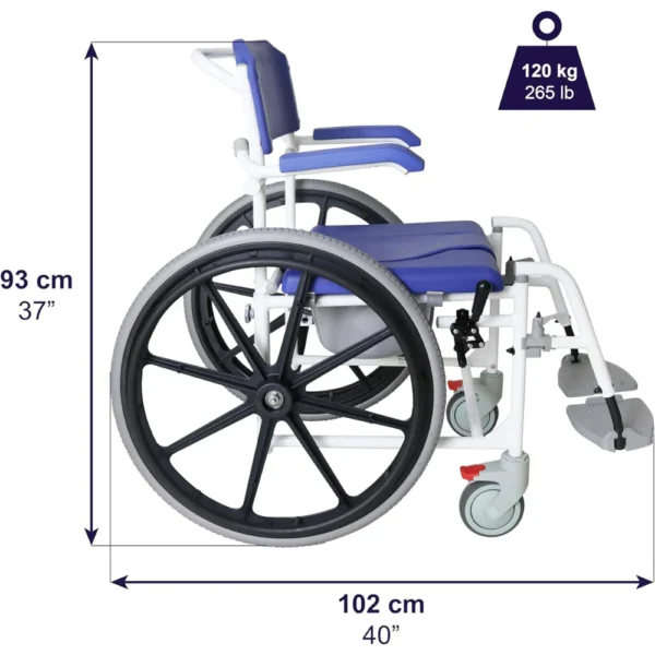 Silla de Ducha Autopropulsable , Silla de Ruedas para Ducha Autopropulsable con Inodoro Azul - Imagen 3