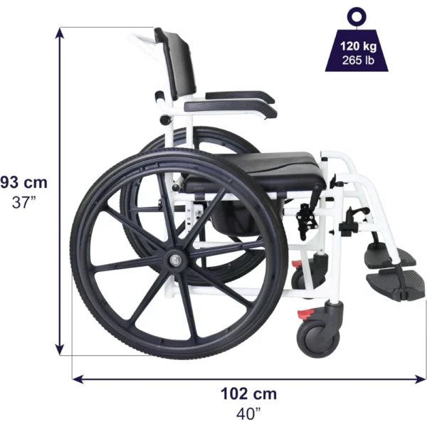 Silla de Ducha Autopropulsable , Silla de Ruedas para Ducha Autopropulsable con Inodoro Negra - Imagen 3