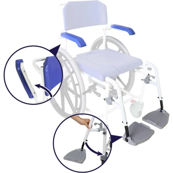 Silla de Ducha Autopropulsable , Silla de Ruedas para Ducha Autopropulsable con Inodoro Azul - Imagen 4