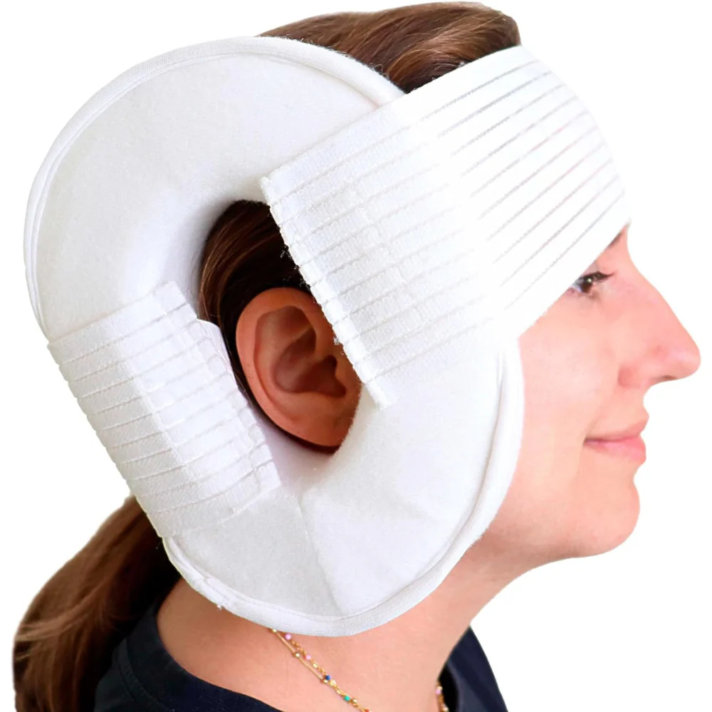 almohada antiescaras para oreja vista lateral colocada en paciente