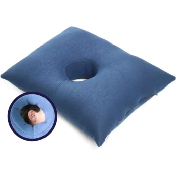almohada con agujero para la oreja vista de frente y lateral