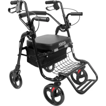 andador convertible en silla con soporte lumbar y freno manual