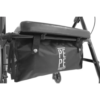andador plegable con asiento acolchado y compartimento