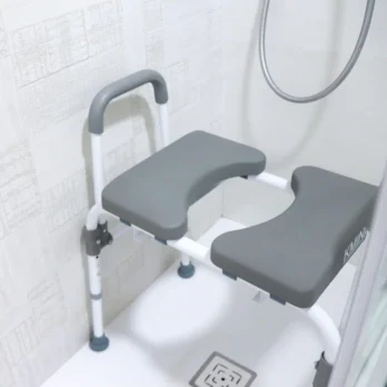 asiento de ducha con apoyabrazos curvos vista frontal