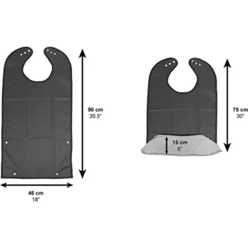 babero impermeable negro con medidas impresas