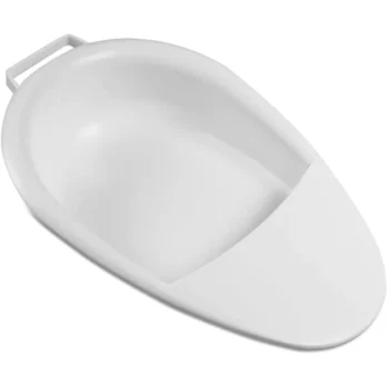 bacin de hospital blanco con forma ovalada vista superior