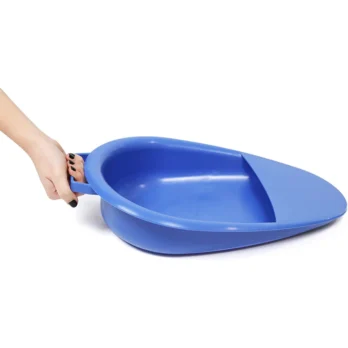 bacin urinario azul tipo cuna para adultos vista superior