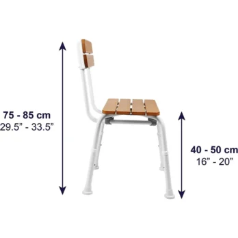 banco de ducha de madera compacto vista con medidas
