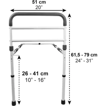 barra de cama imagen tecnica con dimensiones en pulgadas y cm
