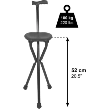 baston con asiento negro desplegado sobre fondo blanco