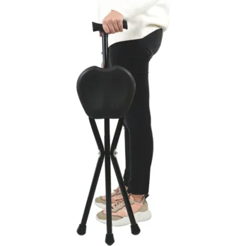 baston con asiento plegable en color negro con patas cruzadas