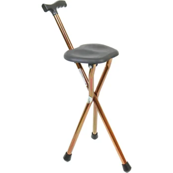baston de madera con asiento tipo silla y empunadura curvada