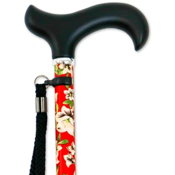 baston extensible con diseno floral rojo mango curvo ergonomico