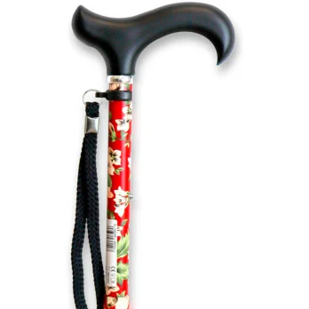 baston extensible con flores rojas ajustable para personas mayores