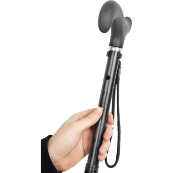 baston negro con correa para muneca mango ergonomico