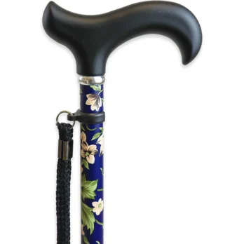 baston plegable con estampado azul y mango curvo