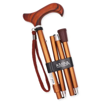 baston plegable imitacion madera con mango curvo y correa