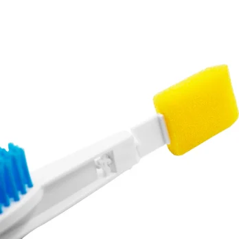 cepillo de ducha con cerdas azules y mango curvo ergonomico