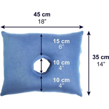 cojin oreja azul medidas en cm sobre imagen