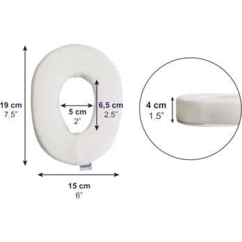 diagrama con medidas tecnicas de almohada ortopedica para oreja