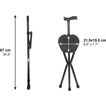 diagrama tecnico con medidas de baston con asiento plegable