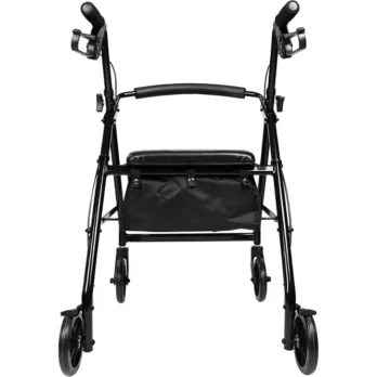 imagen frontal de andador negro con cesta inferior