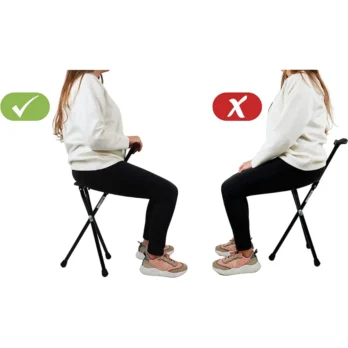 instrucciones de postura correcta e incorrecta para baston con asiento